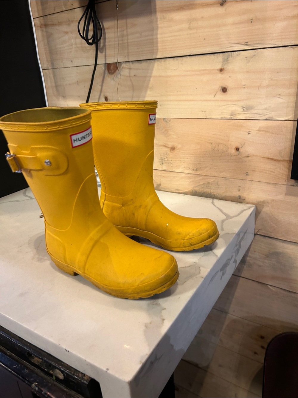 Hunter Yellow Women's Short Rain Boots with Logo - Picture 3 of 7